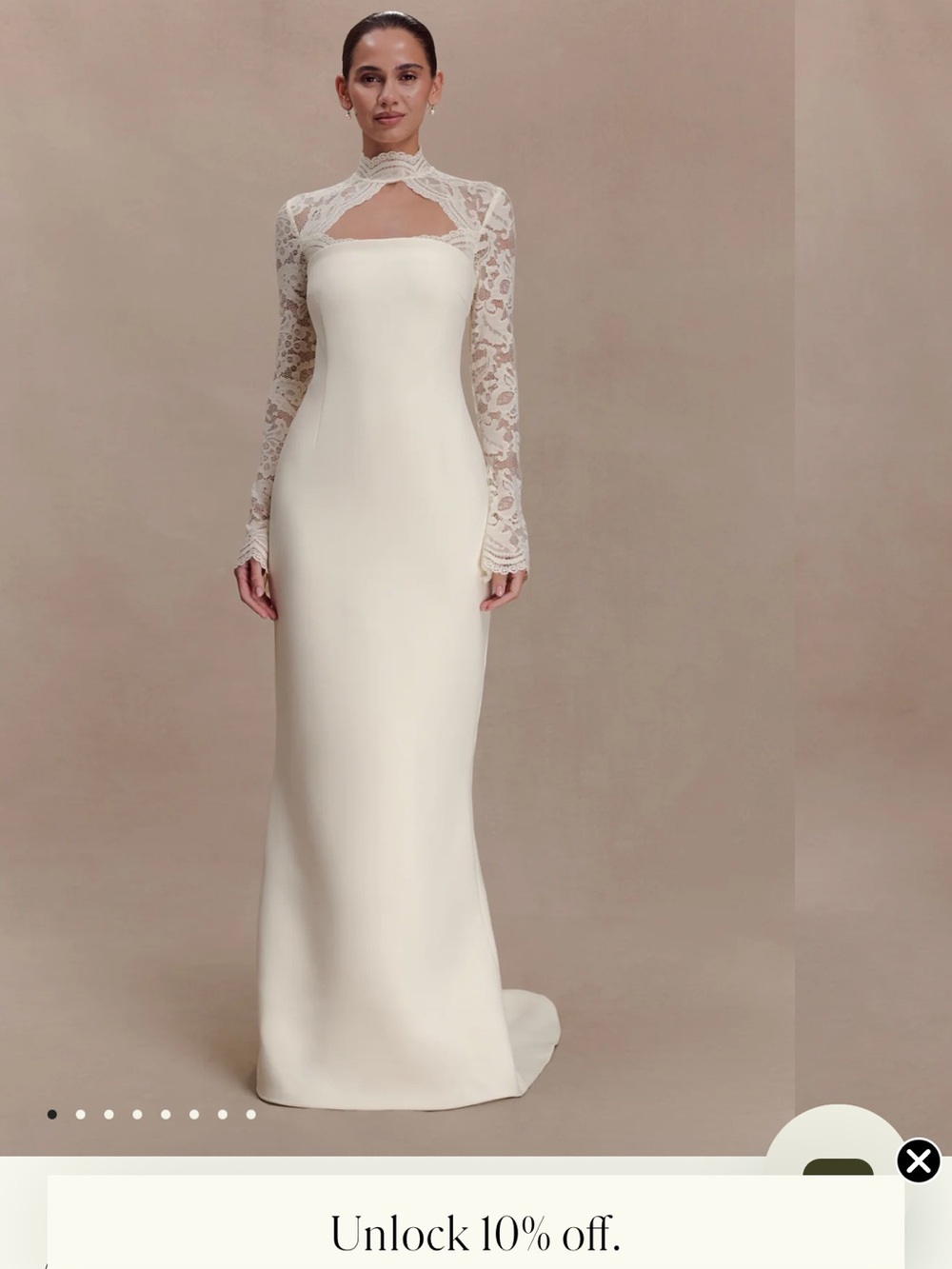 Meshki Aurelia Ivory Lace-Sleeve High-Neck Dress